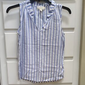 Cloth & Stone Striped V-Neck Sleeveless Blouse in Blue and White Stripe, XXS